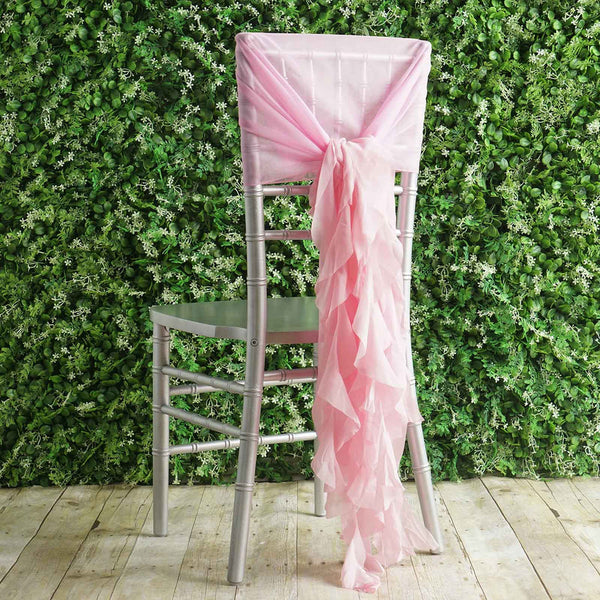 Pink Curly Chiffon Chair Covers for rent