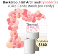 Rectangular backdrop half balloons arch & white cylinders