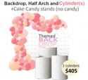 Rectangular backdrop half balloons arch & white cylinders
