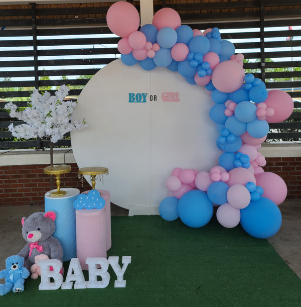 Gender Reveal with Round Background and color cylinders