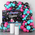 Rectangular backdrop half balloons arch & white cylinders