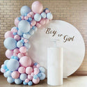 Round white backdrop with Sign and Balloons