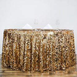 120 Big Gold Sequin Tablecloth  rental