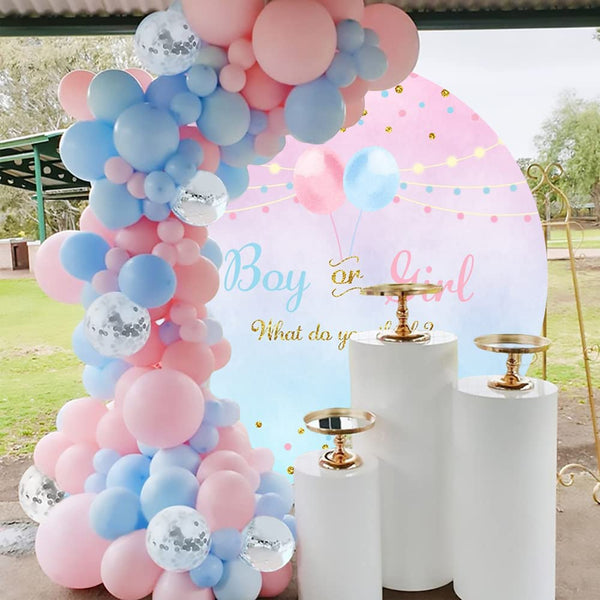 Gender Reveal Décor Package with Round Backdrop and Cylinders