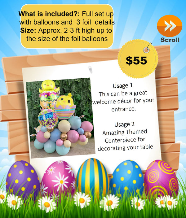 Easter 2023 balloons decorations and basket with treats