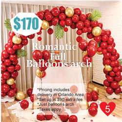 Romantic full balloons arch red gold tones