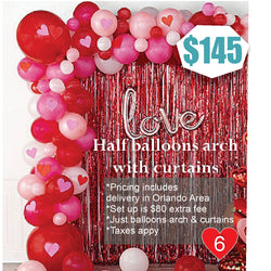 Half Balloons arch with Red curtains