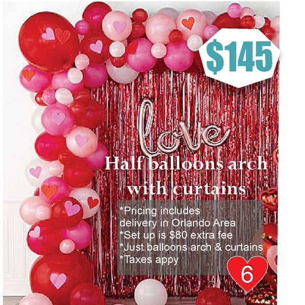 Half Balloons arch with Red curtains
