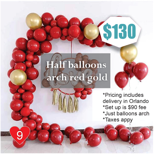 Half balloons arch red gold tones