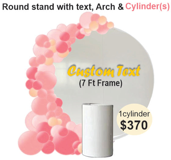 Round white backdrop custom text cylinders half arch