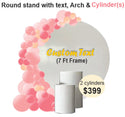 Round white backdrop custom text cylinders half arch