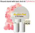 Round white backdrop custom text cylinders half arch