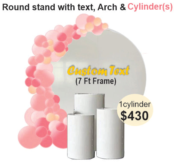 Round white backdrop custom text cylinders half arch