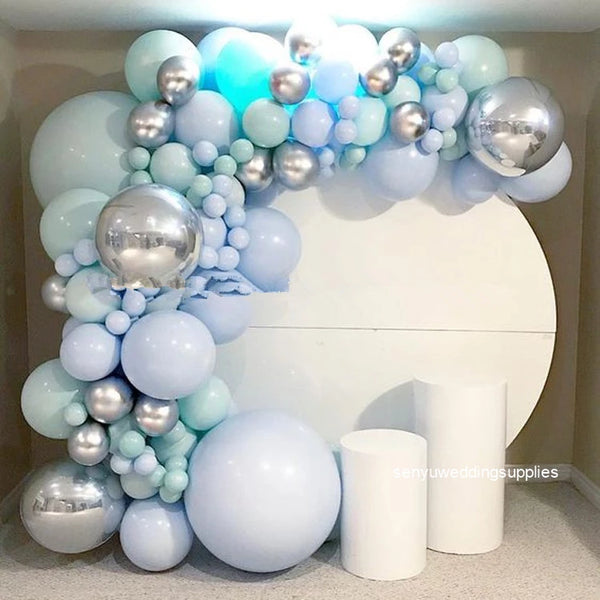 White Round backdrop half balloons arch & cylinders