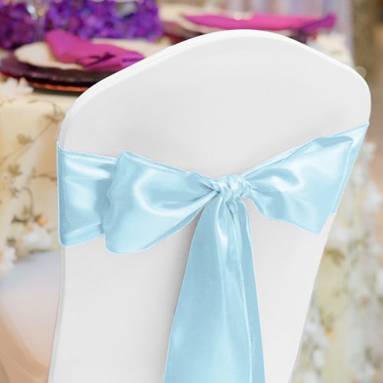 Baby Blue Satin Chair Sash for rent