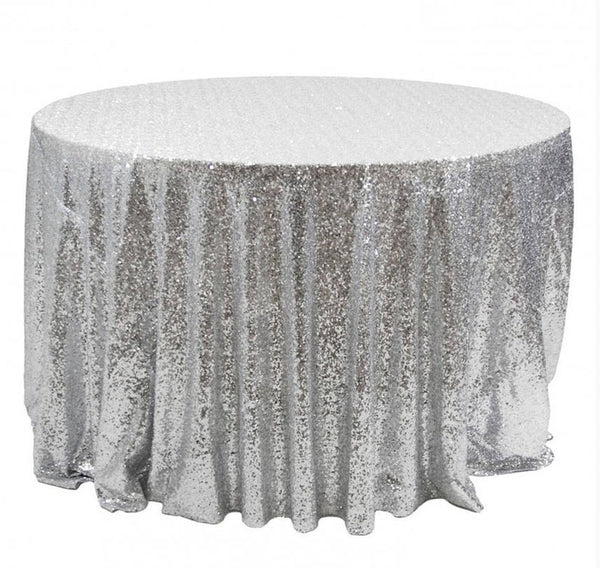 Sequin Round Silver Tablecloth Rental