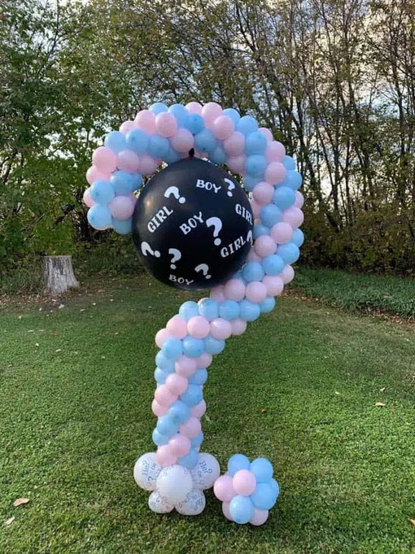 Question Mark Gender Reveal Balloon set up