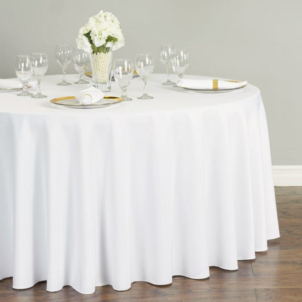 White 108 inches Round Tablecloth Rental